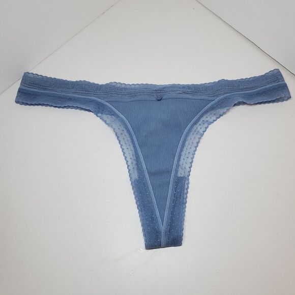 NEW True Vintage 90s Victoria Secret Blue Low Rise Sz XL Thong Sexy Sheer Trim - Picture 1 of 6